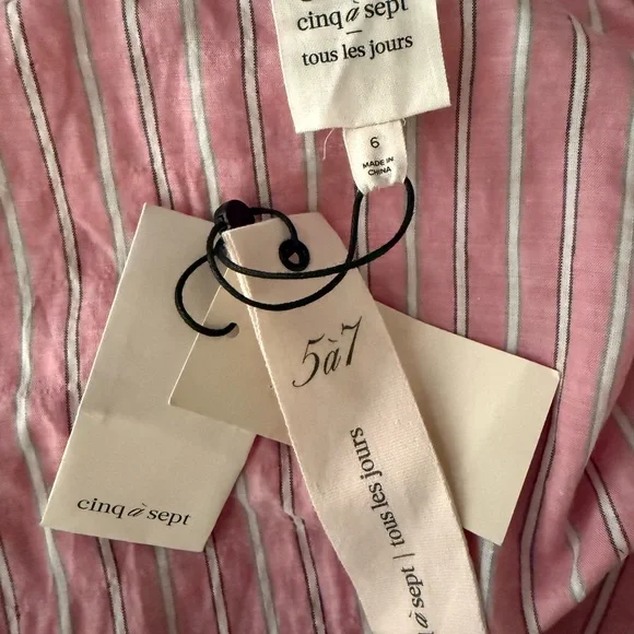 NWT CINQ à SEPT Pink and White Striped Asher Dress Size 6 - Picture 4 of 5